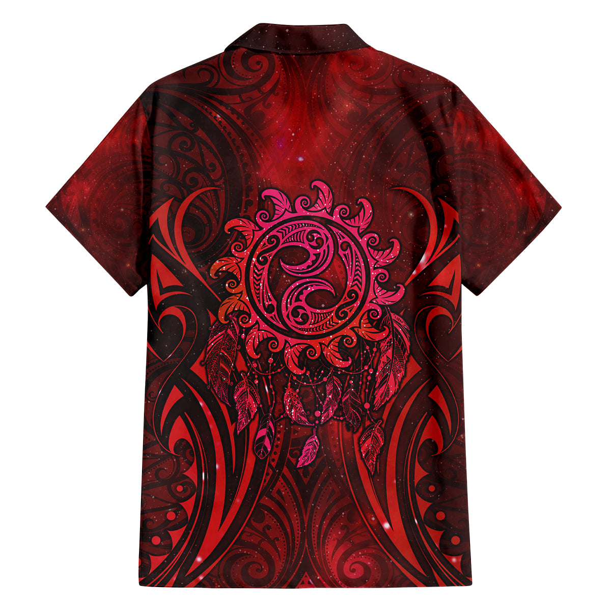 New Zealand Dream Catcher Family Matching Off The Shoulder Long Sleeve Dress and Hawaiian Shirt Maori Koru Pattern Red Version