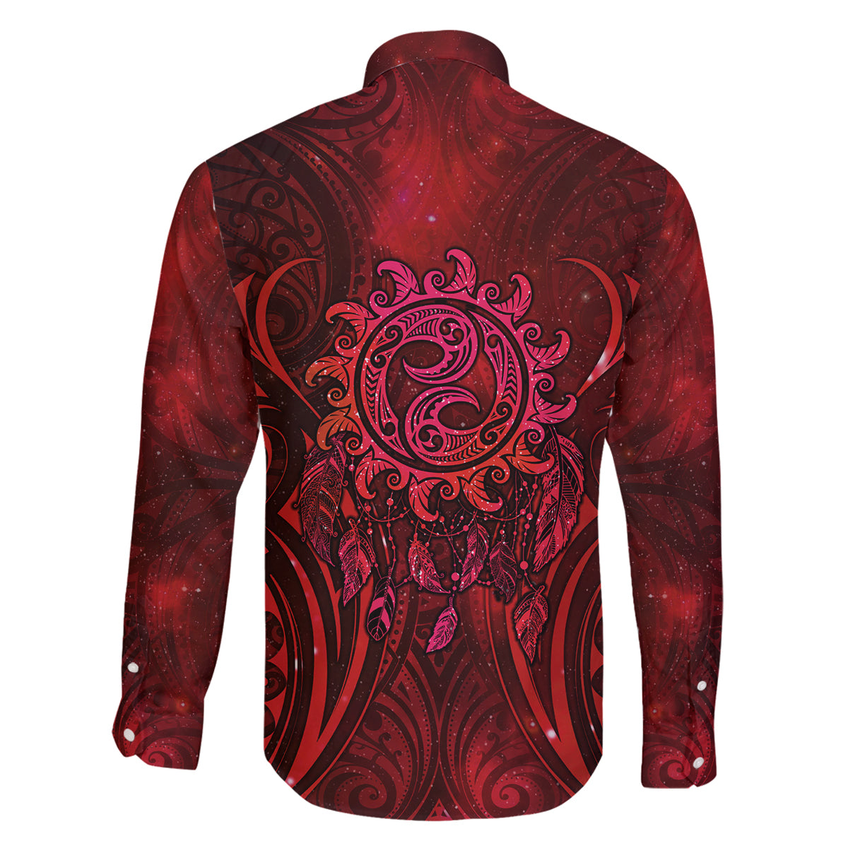 New Zealand Dream Catcher Family Matching Off Shoulder Maxi Dress and Hawaiian Shirt Maori Koru Pattern Red Version