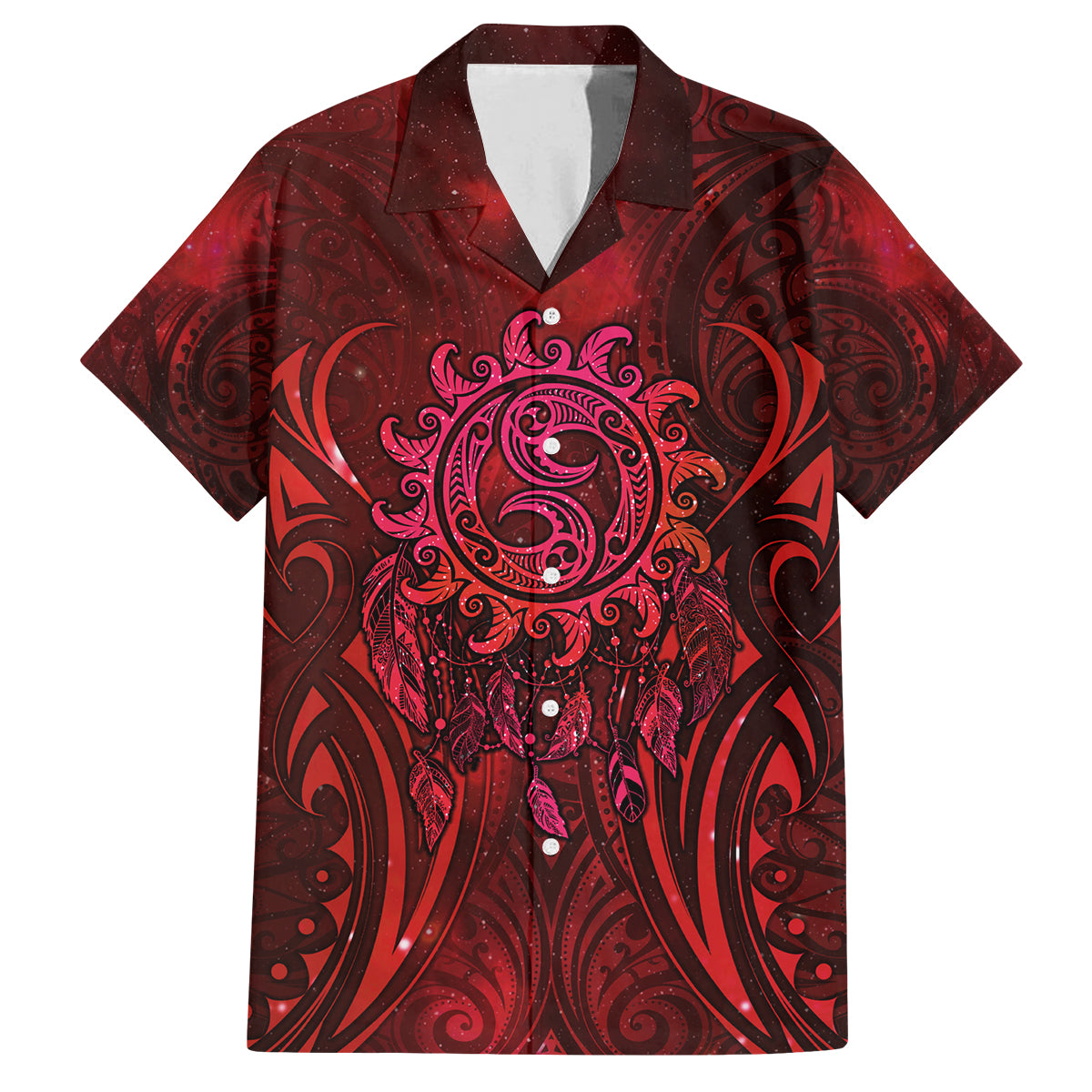 New Zealand Dream Catcher Family Matching Off Shoulder Short Dress and Hawaiian Shirt Maori Koru Pattern Red Version