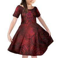 New Zealand Dream Catcher Family Matching Puletasi and Hawaiian Shirt Maori Koru Pattern Red Version LT05 Daughter's Dress Red - Polynesian Pride