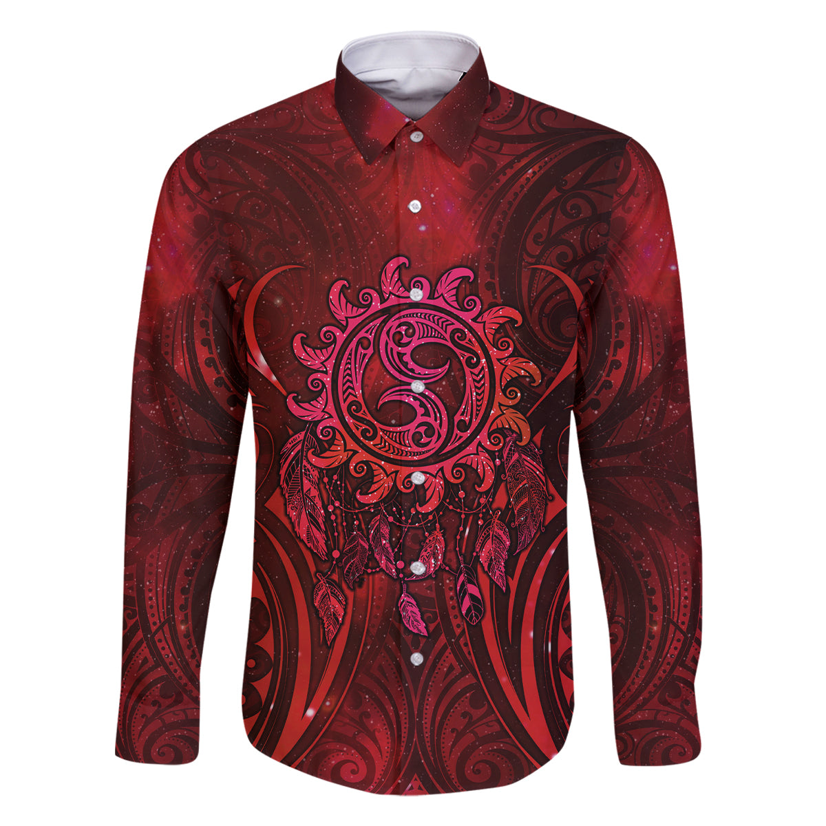 New Zealand Dream Catcher Family Matching Tank Maxi Dress and Hawaiian Shirt Maori Koru Pattern Red Version