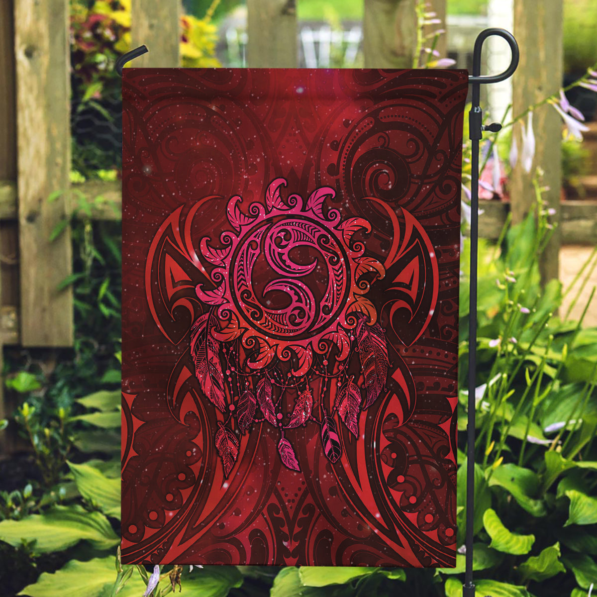 New Zealand Dream Catcher Garden Flag Maori Koru Pattern Red Version LT05 Garden Flag Red - Polynesian Pride