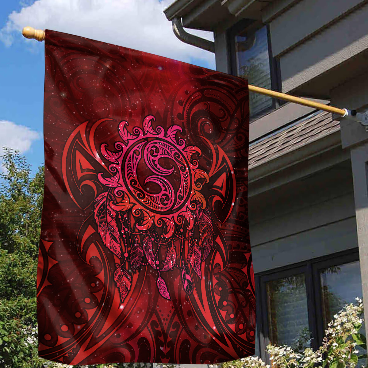 New Zealand Dream Catcher Garden Flag Maori Koru Pattern Red Version LT05 - Polynesian Pride