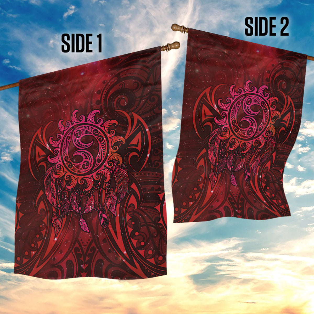 New Zealand Dream Catcher Garden Flag Maori Koru Pattern Red Version LT05 - Polynesian Pride