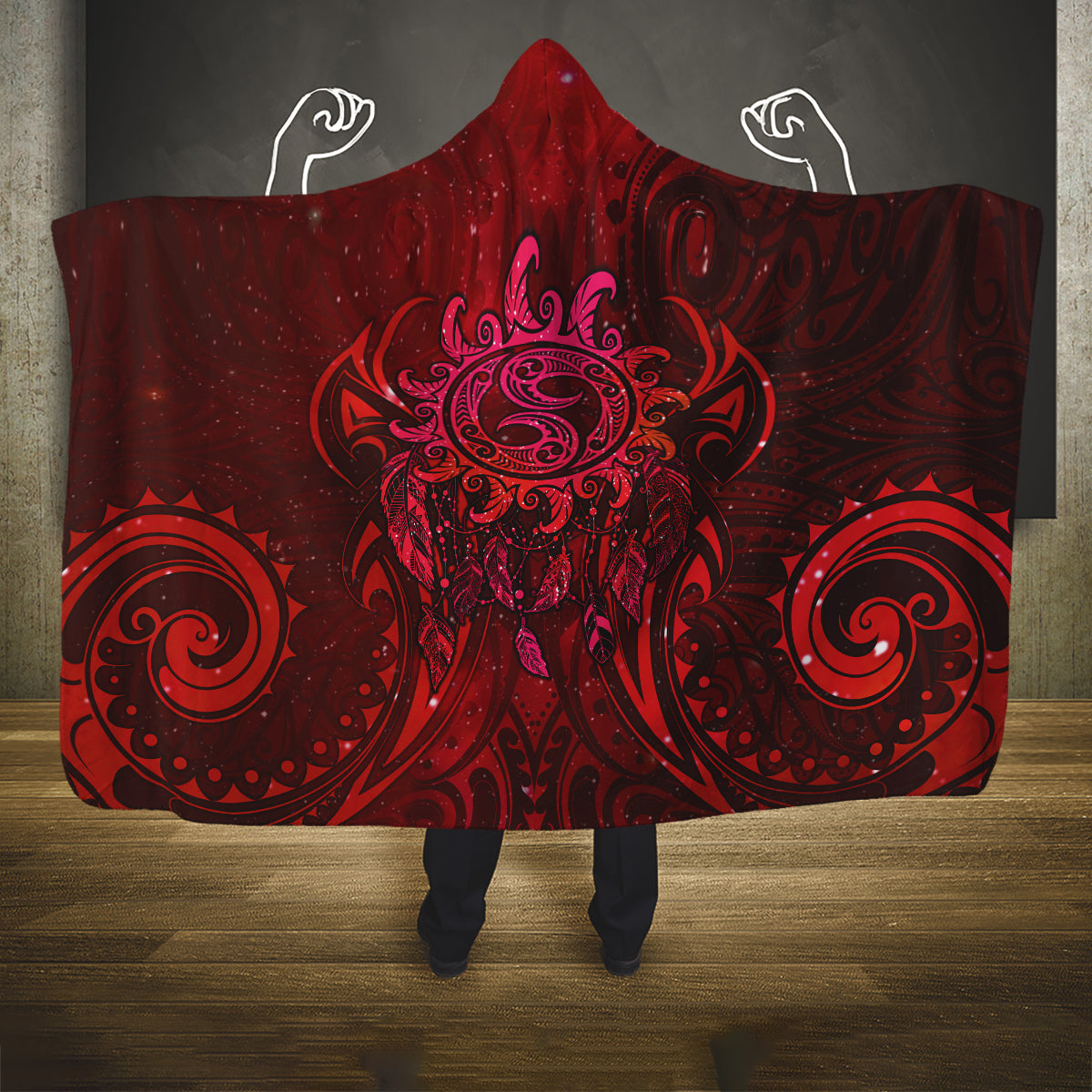 New Zealand Dream Catcher Hooded Blanket Maori Koru Pattern Red Version LT05 One Size Red - Polynesian Pride