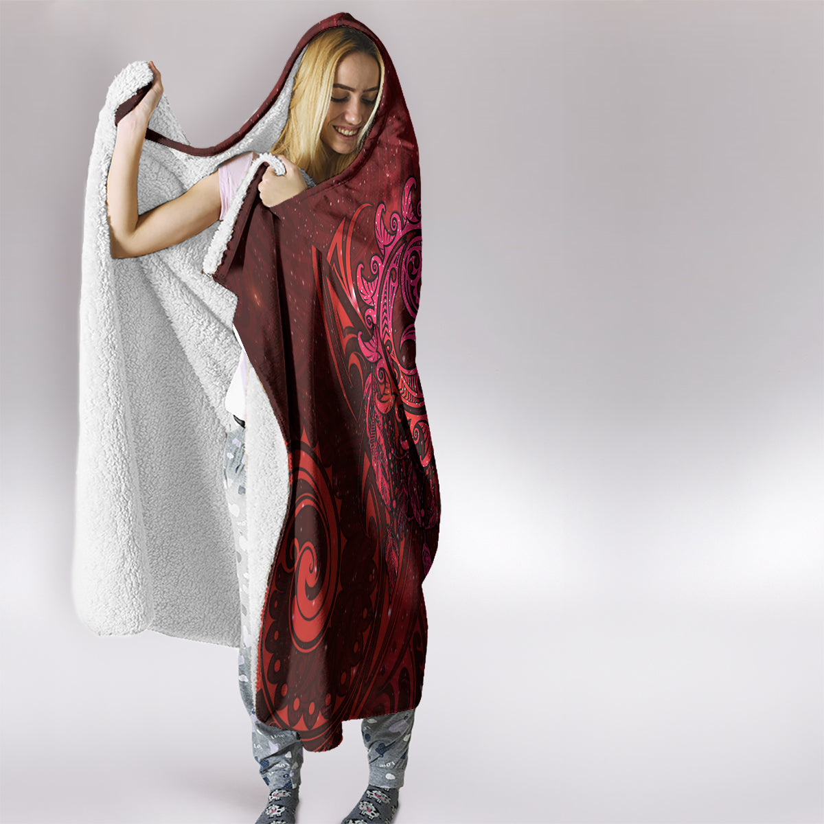 New Zealand Dream Catcher Hooded Blanket Maori Koru Pattern Red Version LT05 - Polynesian Pride