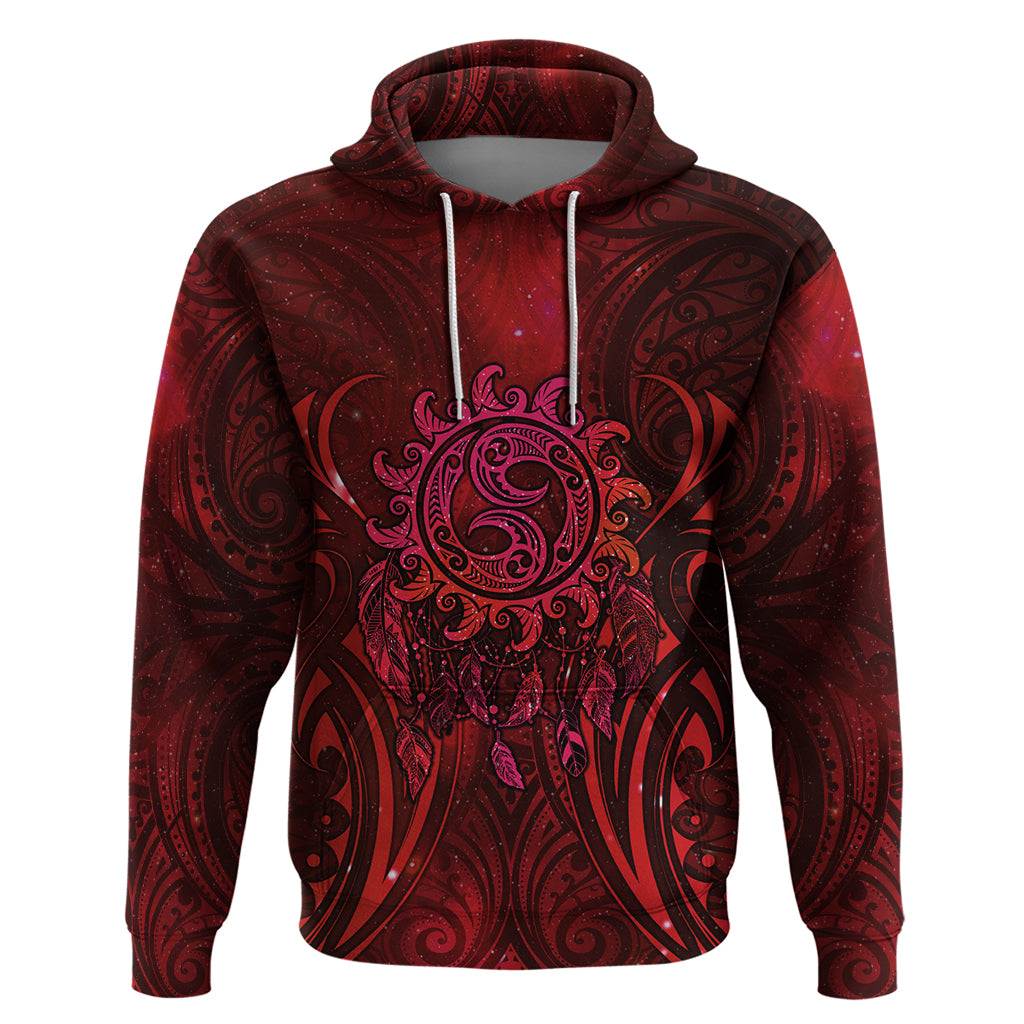 New Zealand Dream Catcher Hoodie Maori Koru Pattern Red Version