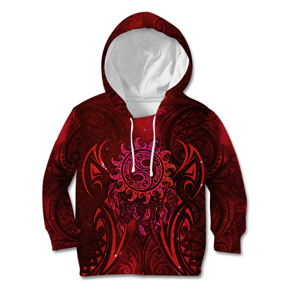 New Zealand Dream Catcher Kid Hoodie Maori Koru Pattern Red Version