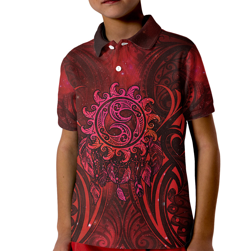 New Zealand Dream Catcher Kid Polo Shirt Maori Koru Pattern Red Version