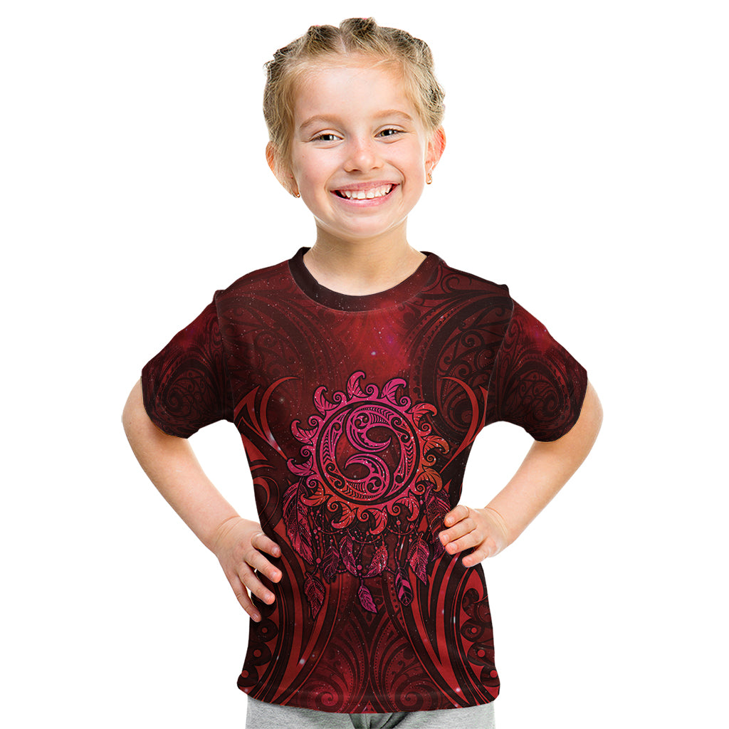 New Zealand Dream Catcher Kid T Shirt Maori Koru Pattern Red Version