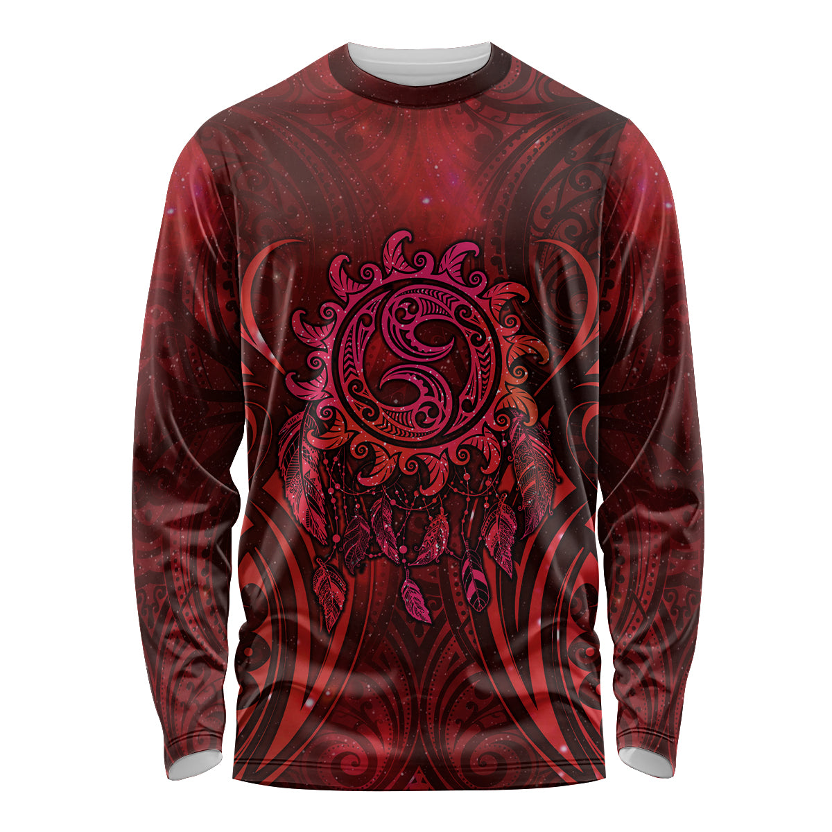 New Zealand Dream Catcher Long Sleeve Shirt Maori Koru Pattern Red Version