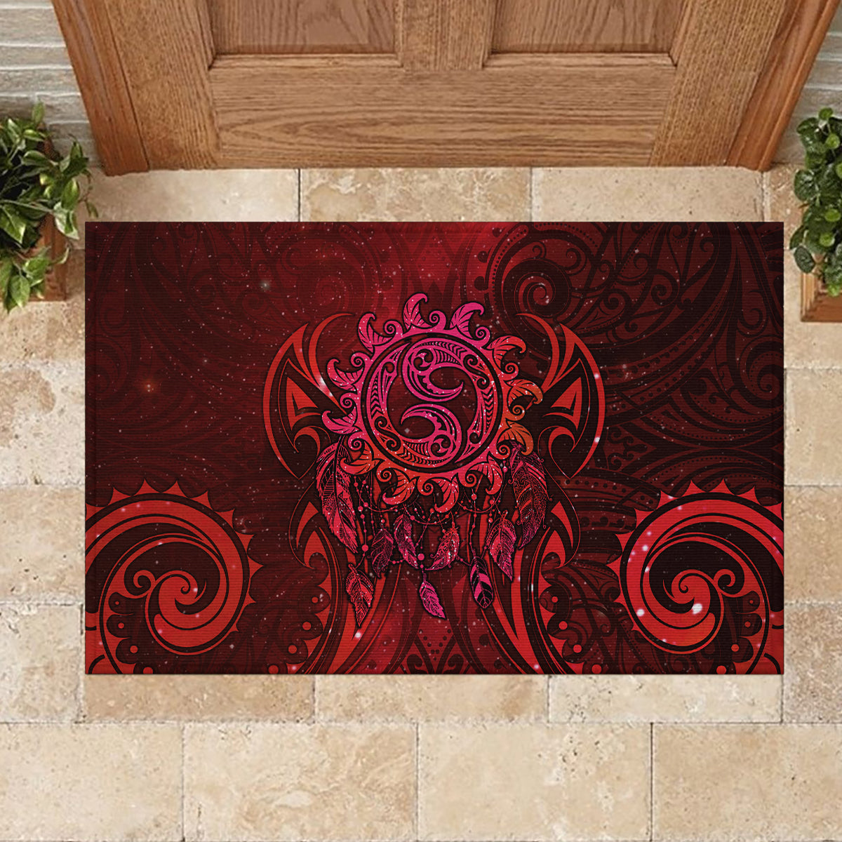 New Zealand Dream Catcher Rubber Doormat Maori Koru Pattern Red Version LT05 - Polynesian Pride