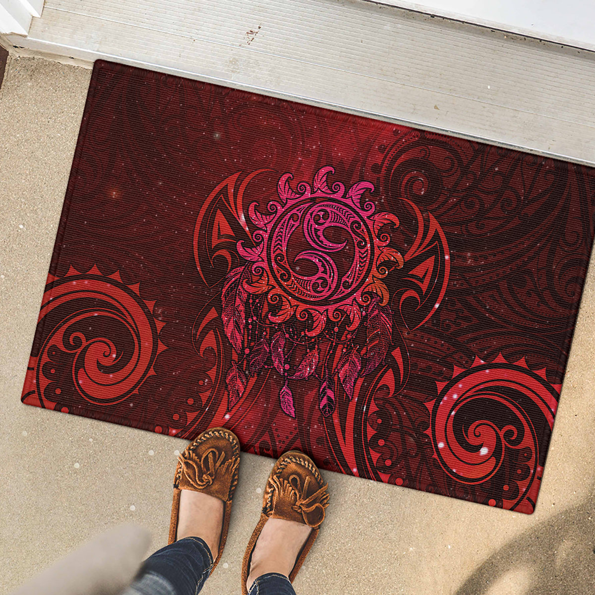 New Zealand Dream Catcher Rubber Doormat Maori Koru Pattern Red Version LT05 - Polynesian Pride