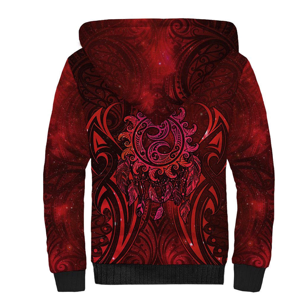 New Zealand Dream Catcher Sherpa Hoodie Maori Koru Pattern Red Version LT05 - Polynesian Pride