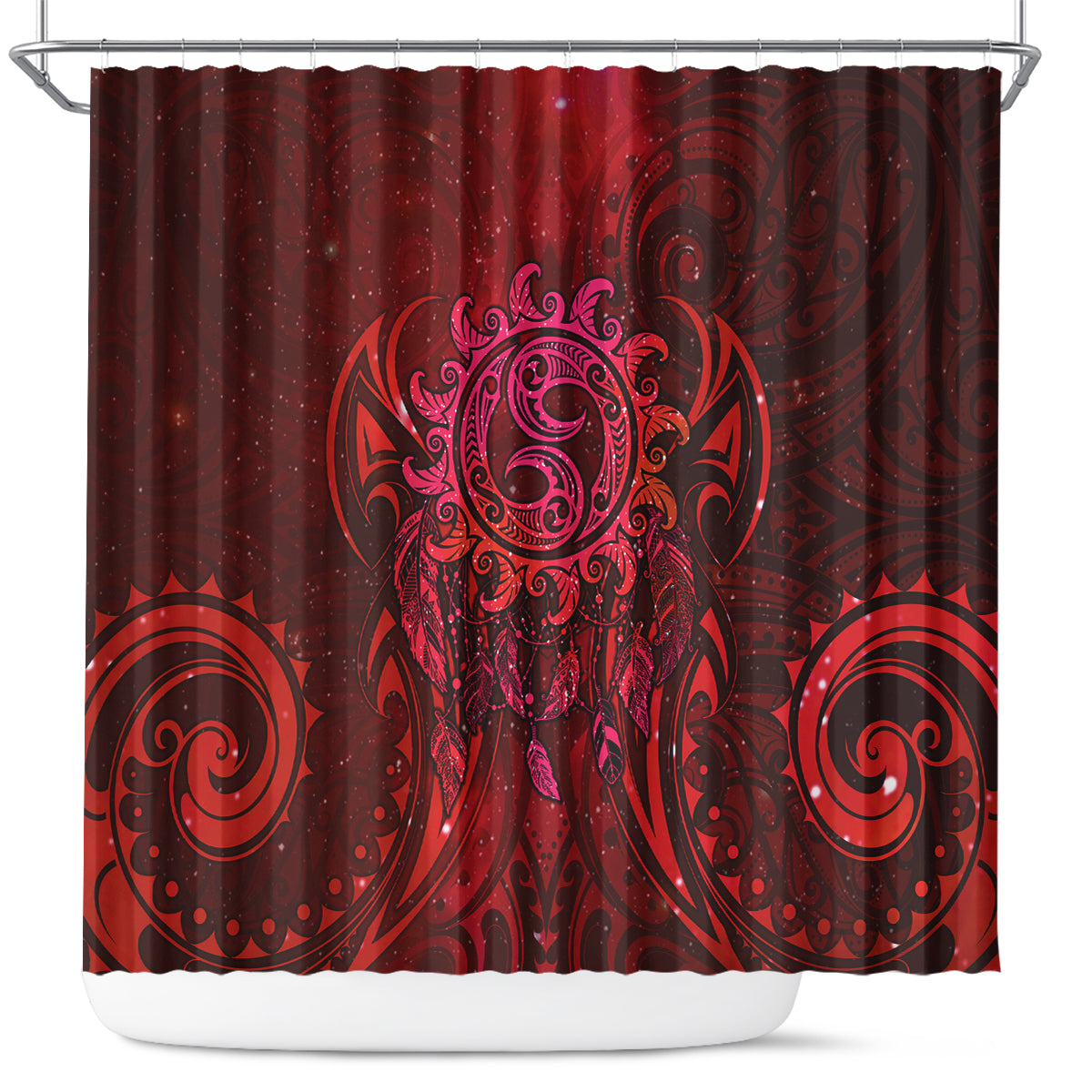 New Zealand Dream Catcher Shower Curtain Maori Koru Pattern Red Version