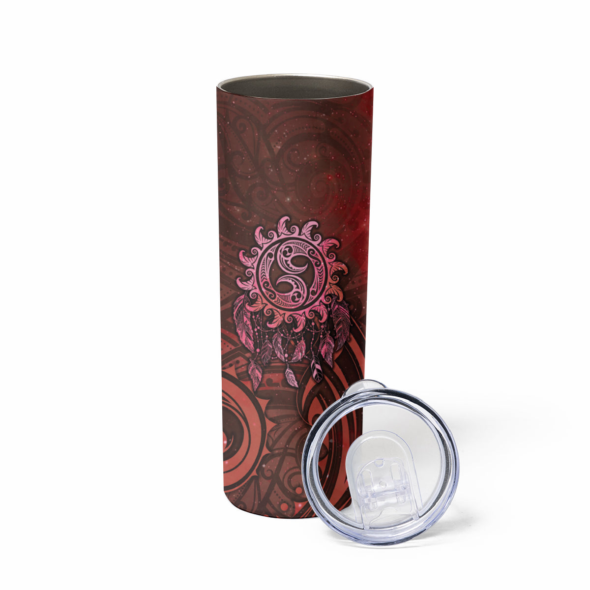 New Zealand Dream Catcher Skinny Tumbler Maori Koru Pattern Red Version