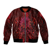 New Zealand Dream Catcher Sleeve Zip Bomber Jacket Maori Koru Pattern Red Version LT05 Unisex Red - Polynesian Pride