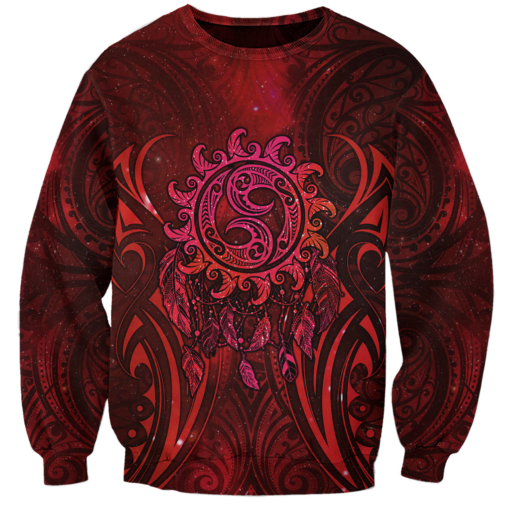 New Zealand Dream Catcher Sweatshirt Maori Koru Pattern Red Version