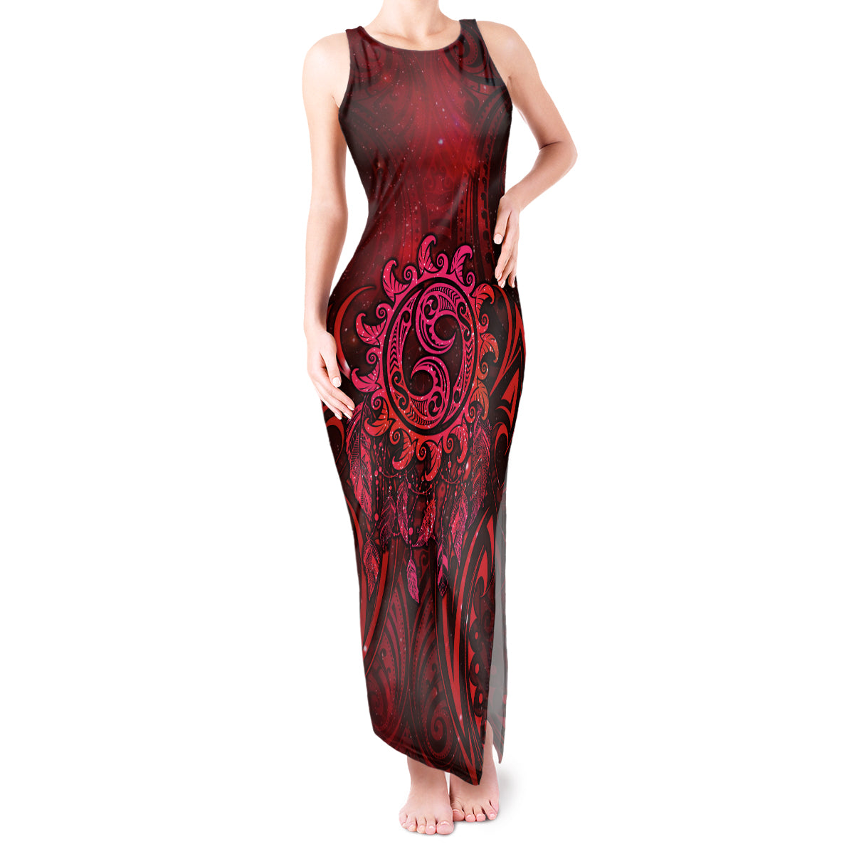 New Zealand Dream Catcher Tank Maxi Dress Maori Koru Pattern Red Version