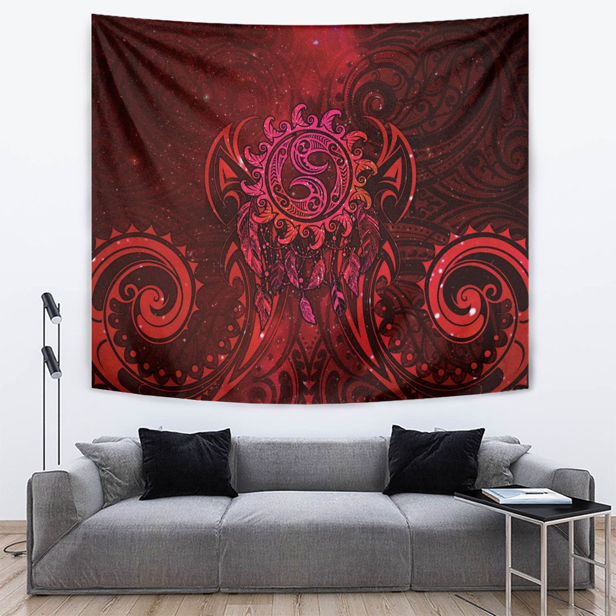 New Zealand Dream Catcher Tapestry Maori Koru Pattern Red Version