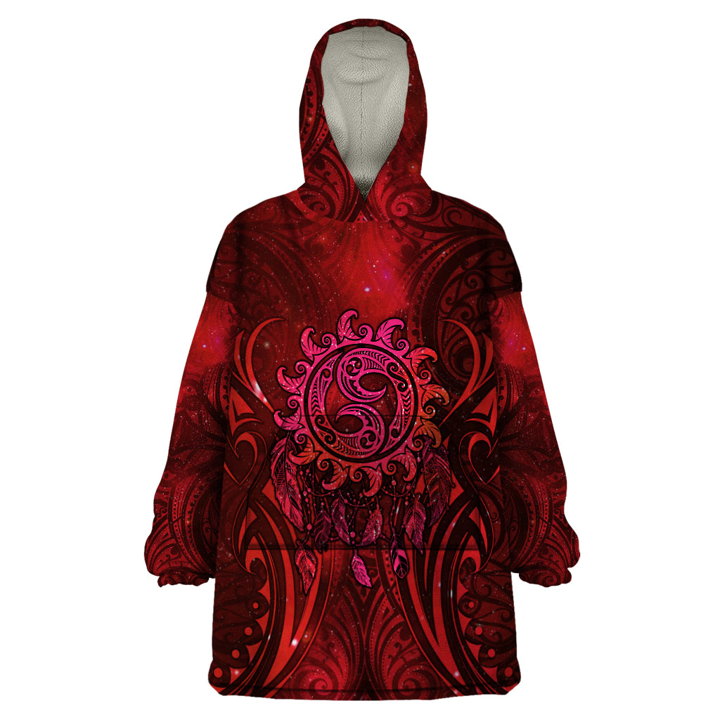 New Zealand Dream Catcher Wearable Blanket Hoodie Maori Koru Pattern Red Version