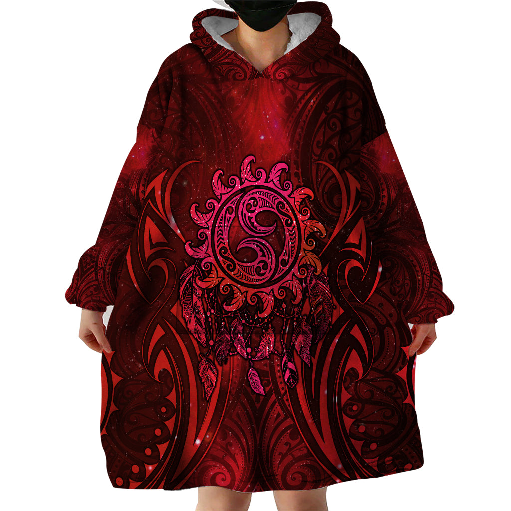 New Zealand Dream Catcher Wearable Blanket Hoodie Maori Koru Pattern Red Version LT05 - Polynesian Pride