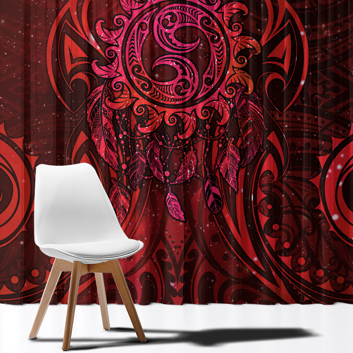 New Zealand Dream Catcher Window Curtain Maori Koru Pattern Red Version LT05 - Polynesian Pride