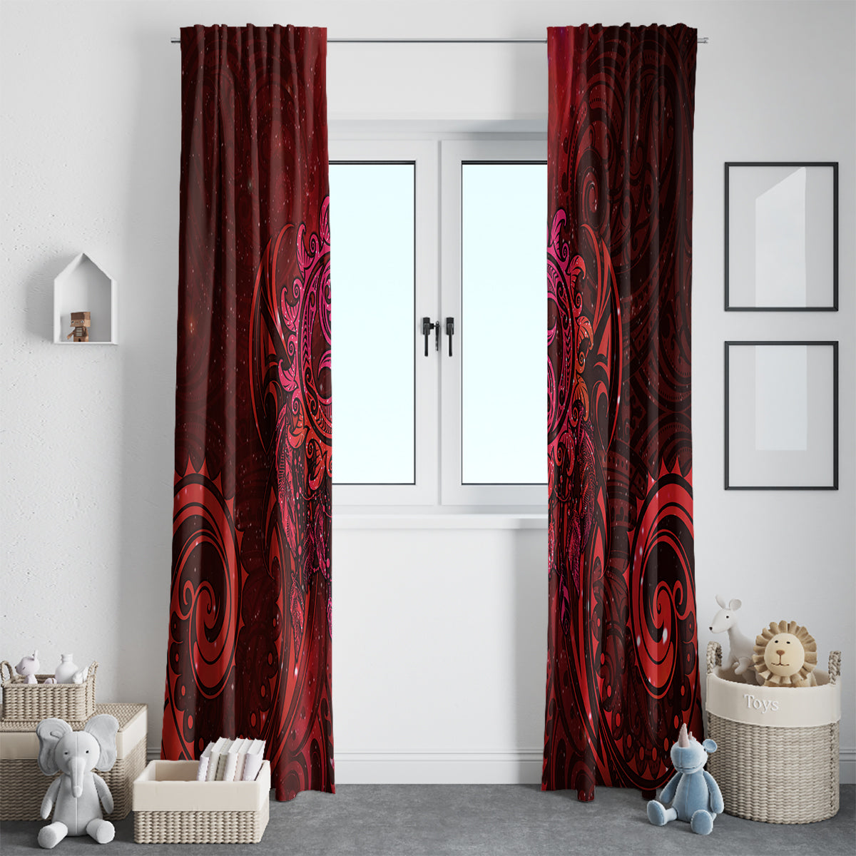 New Zealand Dream Catcher Window Curtain Maori Koru Pattern Red Version LT05 - Polynesian Pride