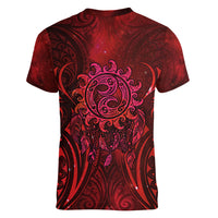 New Zealand Dream Catcher Women V-Neck T-Shirt Maori Koru Pattern Red Version