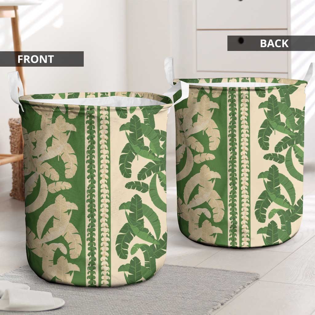 Hawaii Pua Kenikeni Lei Laundry Basket With Lau Maia Green