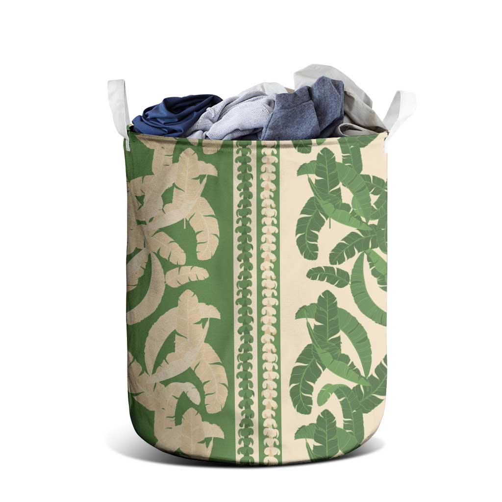 Hawaii Pua Kenikeni Lei Laundry Basket With Lau Maia Green