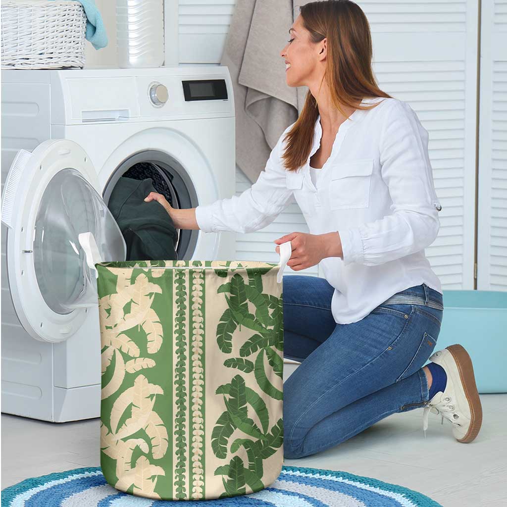 Hawaii Pua Kenikeni Lei Laundry Basket With Lau Maia Green