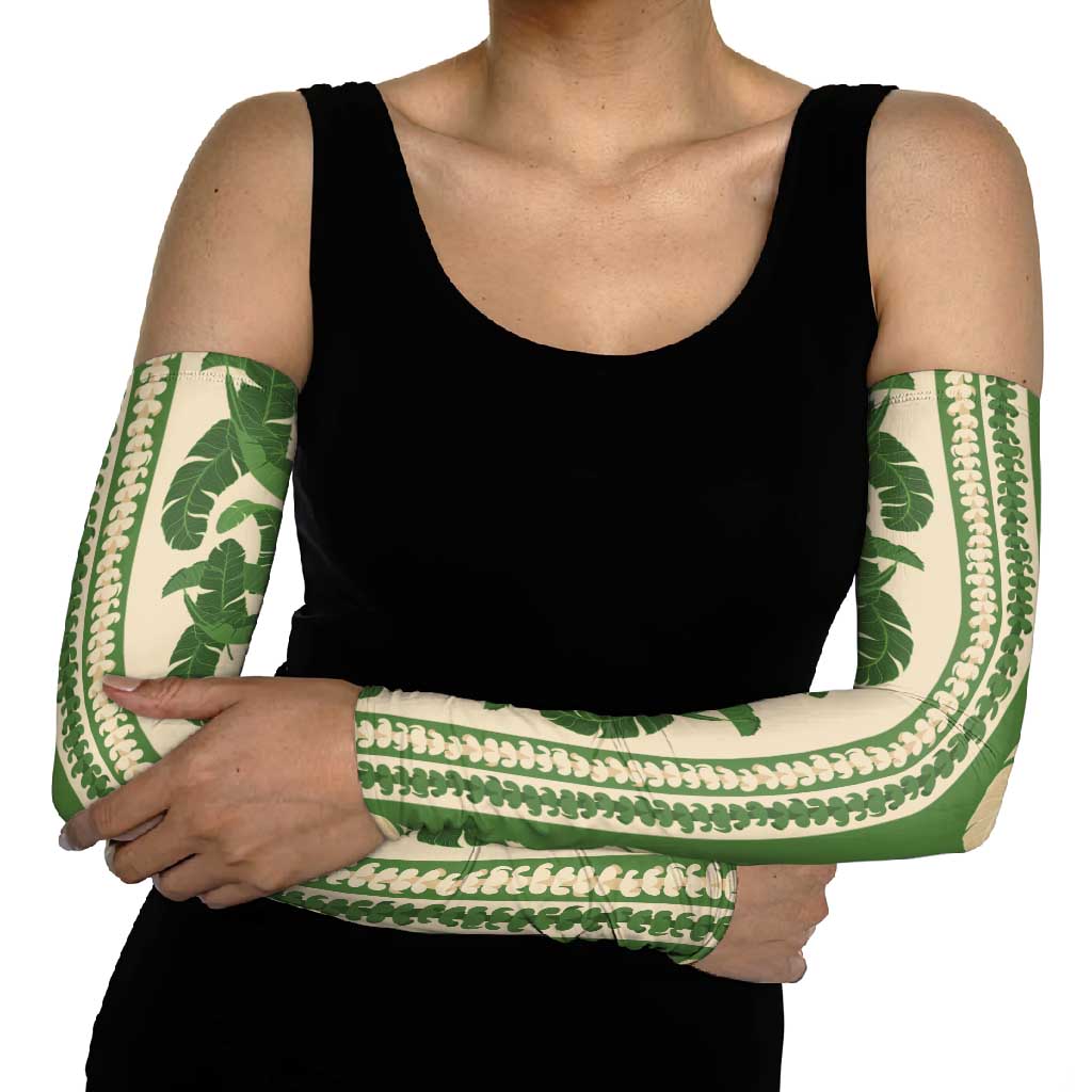 Hawaii Pua Kenikeni Lei Arm Sleeves With Lau Maia Green LT05 - Polynesian Pride