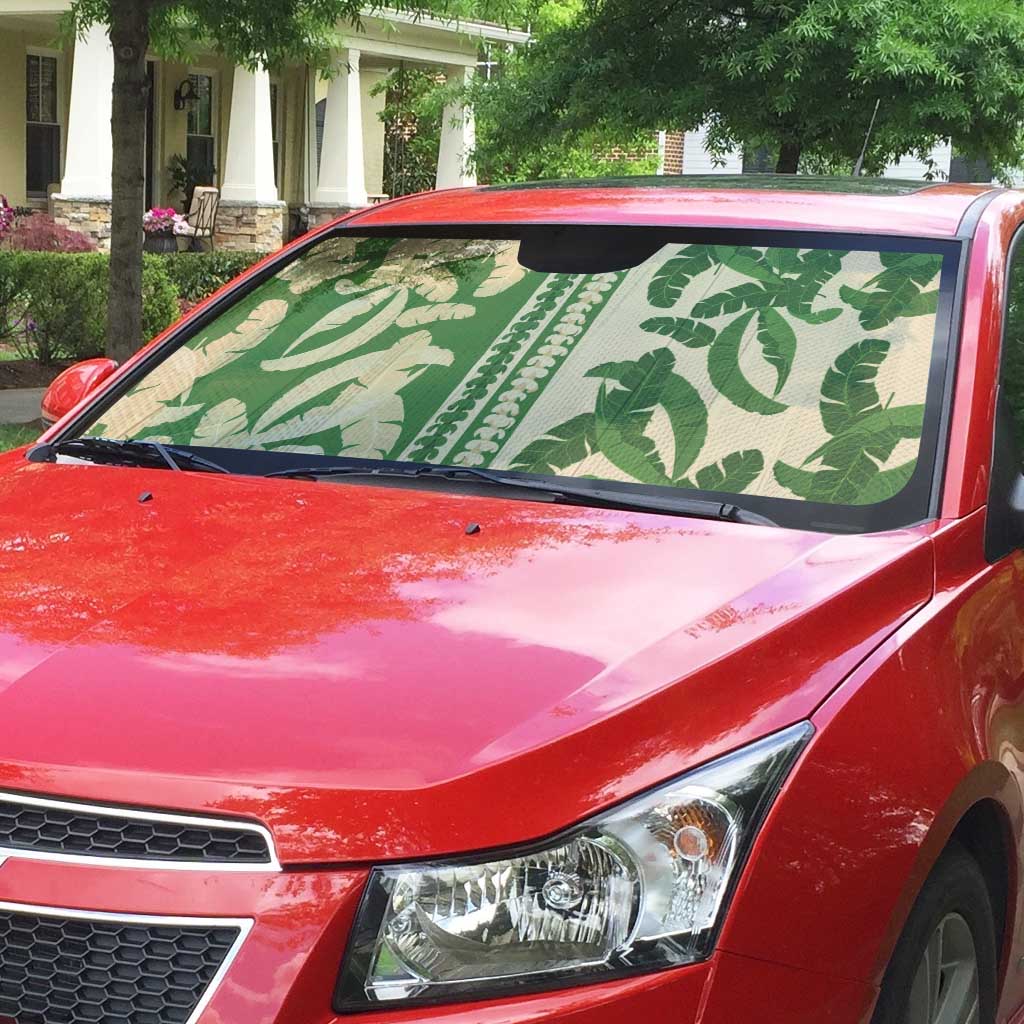 Hawaii Pua Kenikeni Lei Auto Sun Shade With Lau Maia Green LT05 - Polynesian Pride