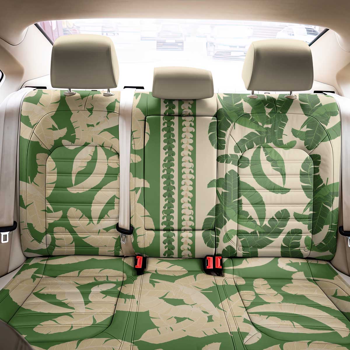 Hawaii Pua Kenikeni Lei Back Car Seat Cover With Lau Maia Green LT05 - Polynesian Pride