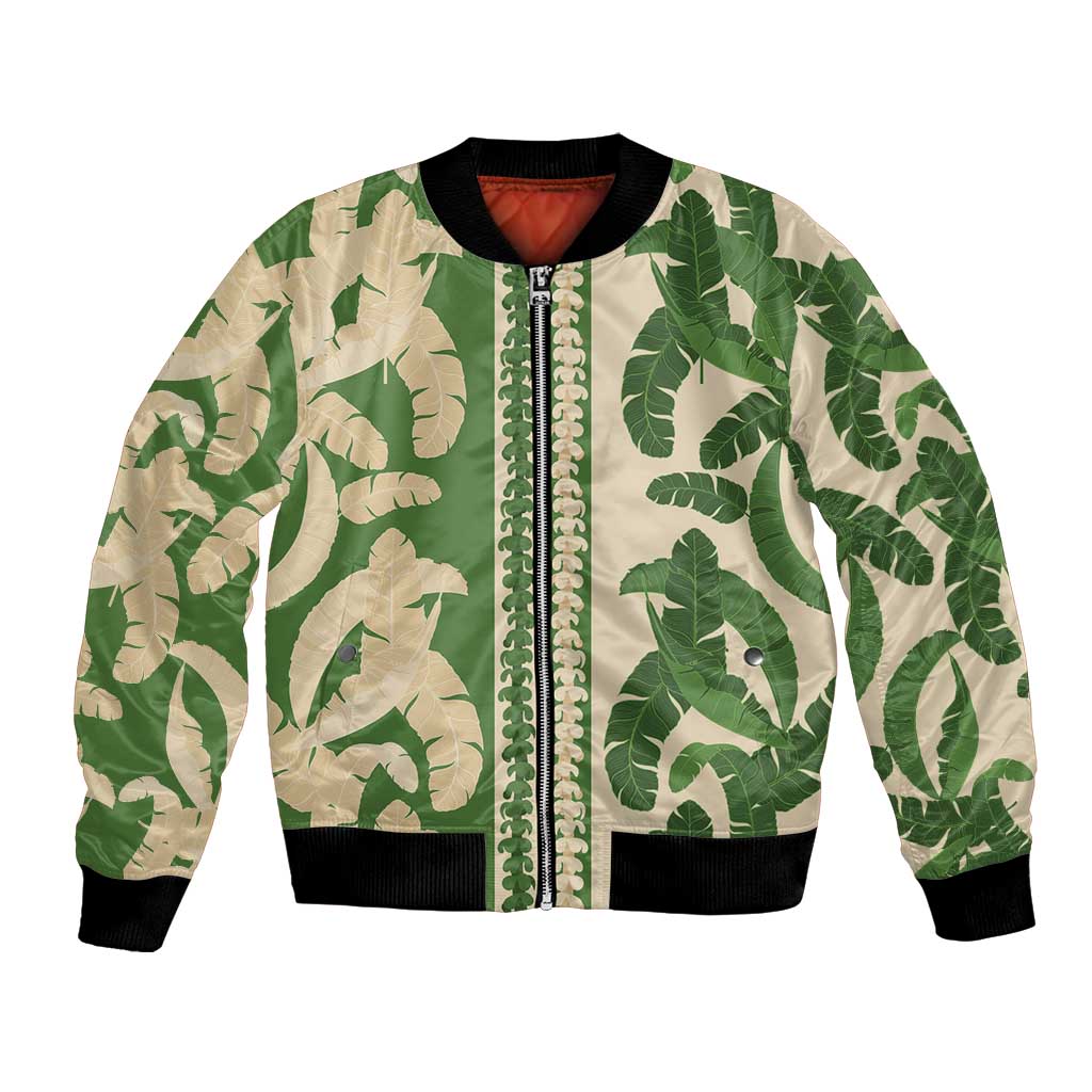 Hawaii Pua Kenikeni Lei Bomber Jacket With Lau Maia Green LT05 Unisex Green - Polynesian Pride