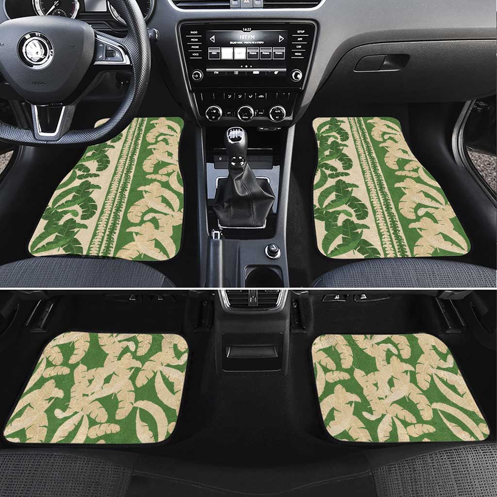 Hawaii Pua Kenikeni Lei Car Mats With Lau Maia Green LT05 Set 4pcs Green - Polynesian Pride