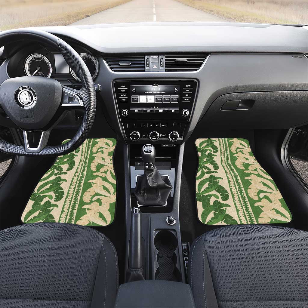 Hawaii Pua Kenikeni Lei Car Mats With Lau Maia Green LT05 Set 2pcs - Front Green - Polynesian Pride