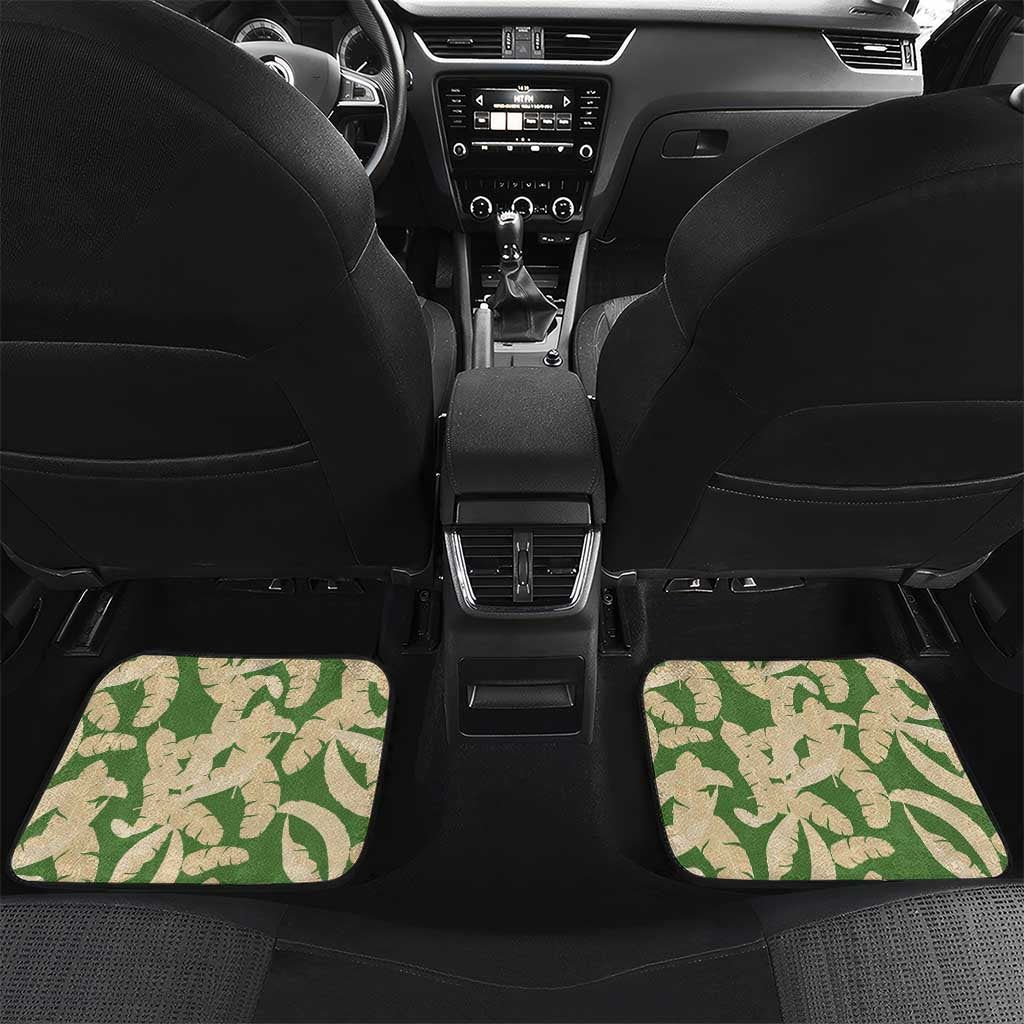 Hawaii Pua Kenikeni Lei Car Mats With Lau Maia Green LT05 Set 2pcs - Back Green - Polynesian Pride