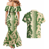 Hawaii Pua Kenikeni Lei Couples Matching Mermaid Dress and Hawaiian Shirt With Lau Maia Green