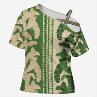 Hawaii Pua Kenikeni Lei Cross Shoulder Shirt With Lau Maia Green LT05 Female Green - Polynesian Pride