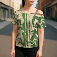 Hawaii Pua Kenikeni Lei Cross Shoulder Shirt With Lau Maia Green LT05 - Polynesian Pride