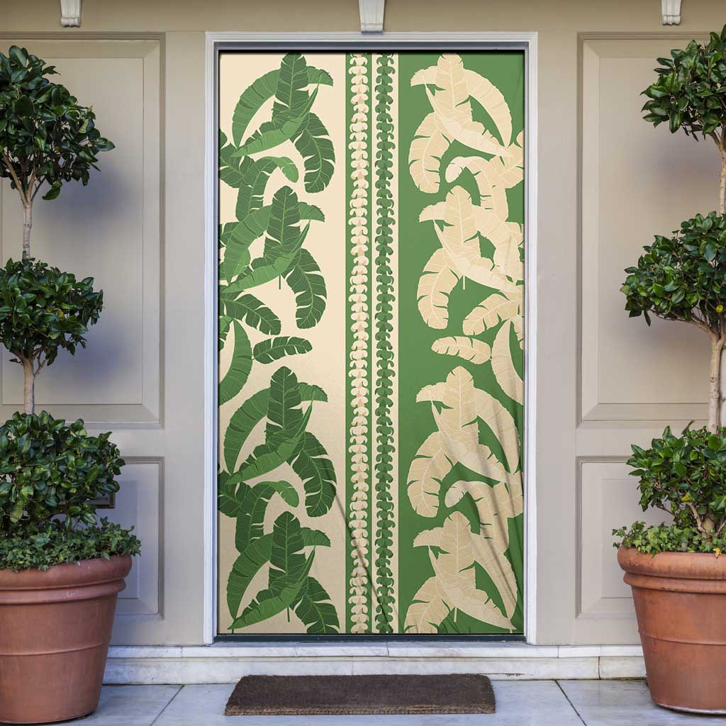 Hawaii Pua Kenikeni Lei Door Cover With Lau Maia Green LT05 Green - Polynesian Pride