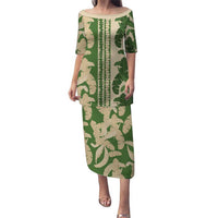 Hawaii Pua Kenikeni Lei Family Matching Puletasi and Hawaiian Shirt With Lau Maia Green