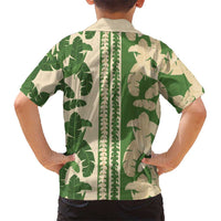 Hawaii Pua Kenikeni Lei Family Matching Short Sleeve Bodycon Dress and Hawaiian Shirt With Lau Maia Green