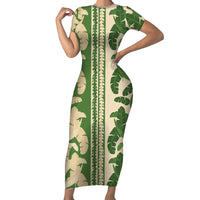 Hawaii Pua Kenikeni Lei Family Matching Short Sleeve Bodycon Dress and Hawaiian Shirt With Lau Maia Green