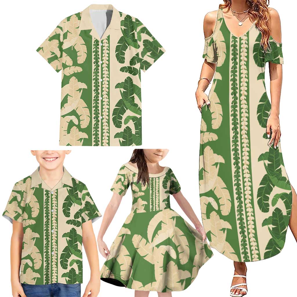 Hawaii Pua Kenikeni Lei Family Matching Summer Maxi Dress and Hawaiian Shirt With Lau Maia Green LT05 - Polynesian Pride