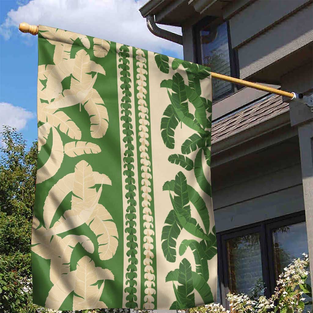 Hawaii Pua Kenikeni Lei Garden Flag With Lau Maia Green LT05 - Polynesian Pride