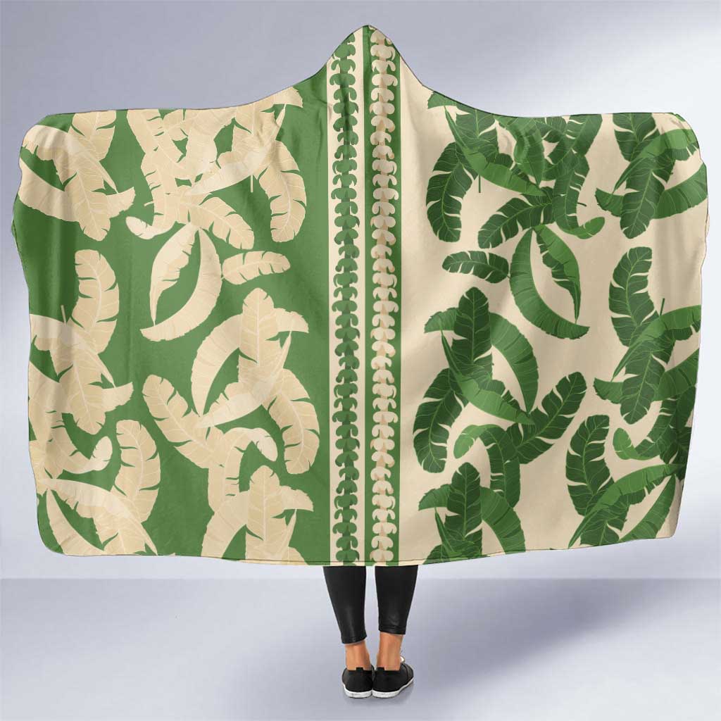 Hawaii Pua Kenikeni Lei Hooded Blanket With Lau Maia Green LT05 One Size Green - Polynesian Pride