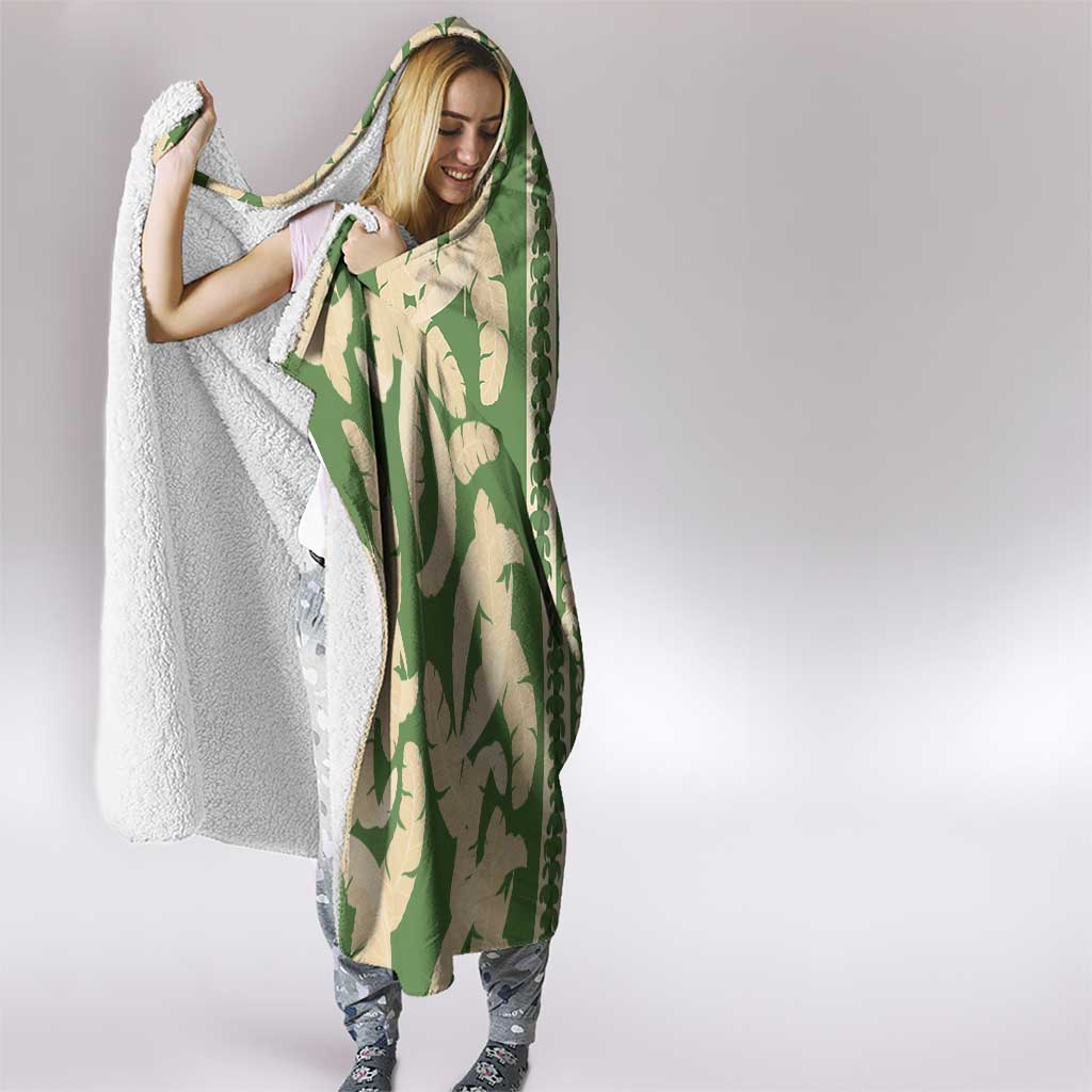 Hawaii Pua Kenikeni Lei Hooded Blanket With Lau Maia Green LT05 - Polynesian Pride